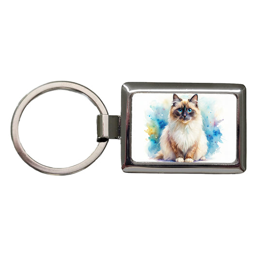Birman Cat Watercolor Style Rectangle Metal Keychain