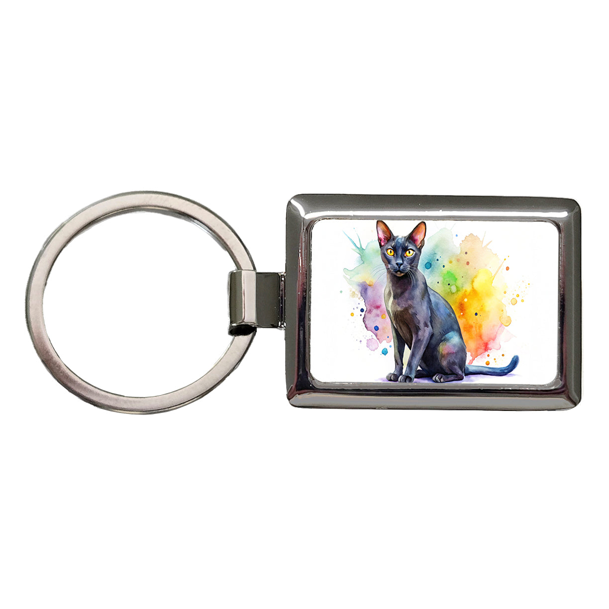 Bombay Black Cat Watercolor Style Rectangle Metal Keychain