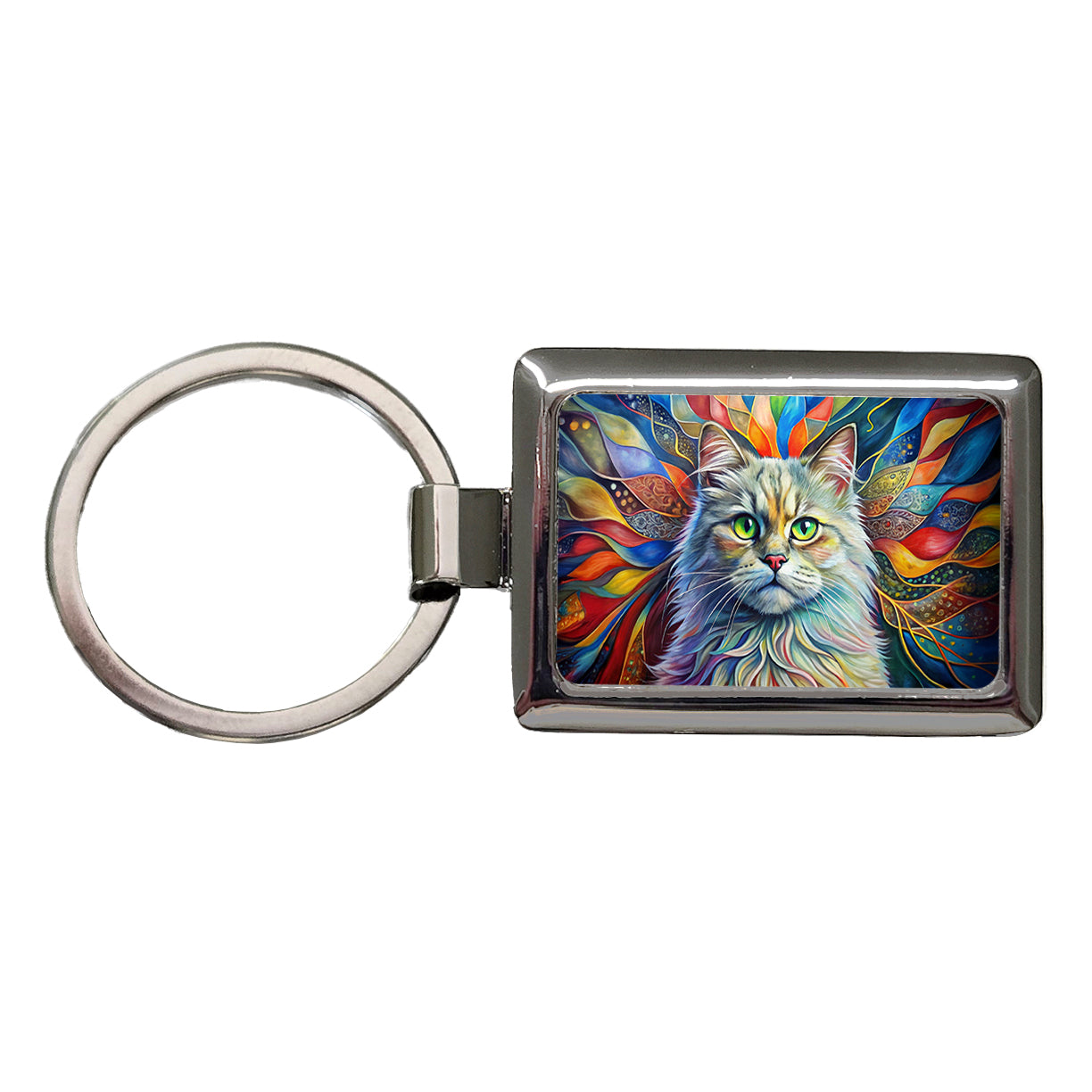 British Longhair Cat Abstract Art Rectangle Metal Keychain