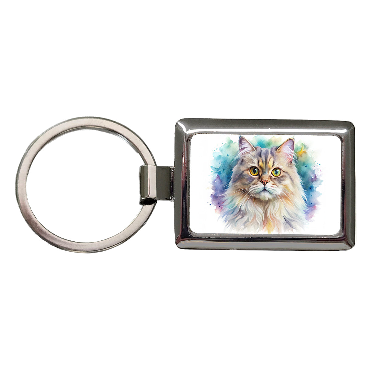 British Longhair Cat Watercolor Style Rectangle Metal Keychain
