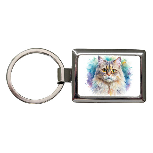 British Longhair Cat Watercolor Style Rectangle Metal Keychain