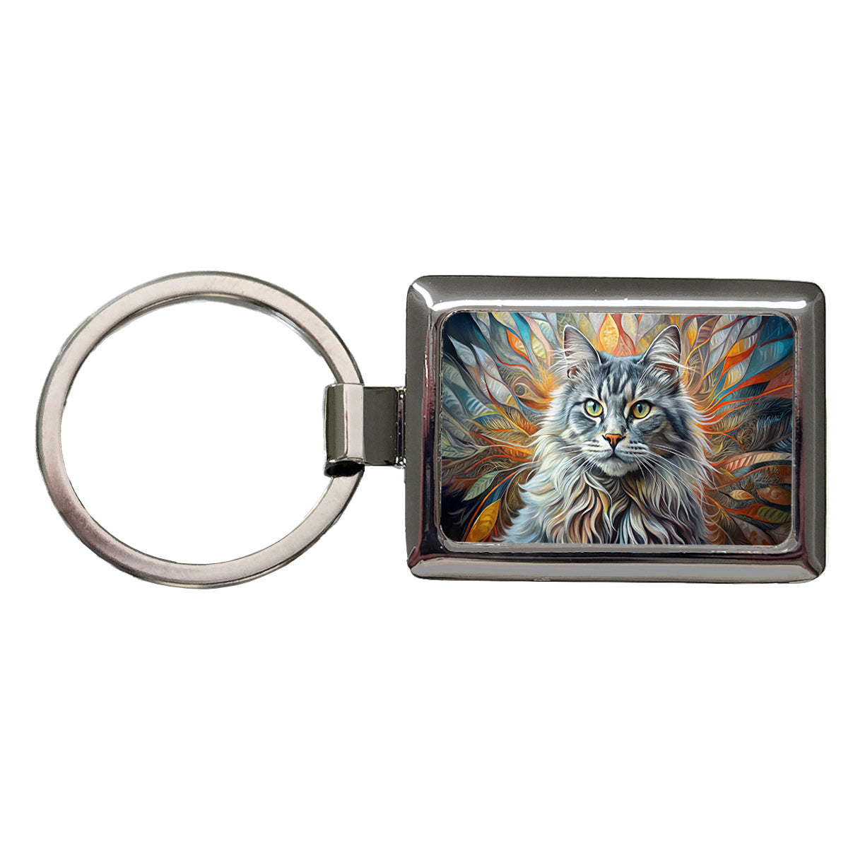 British Longhair Gray Cat Abstract Art Rectangle Metal Keychain