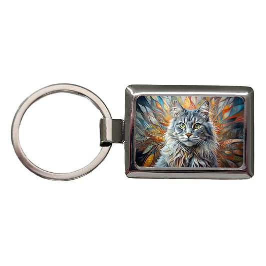 British Longhair Gray Cat Abstract Art Rectangle Metal Keychain