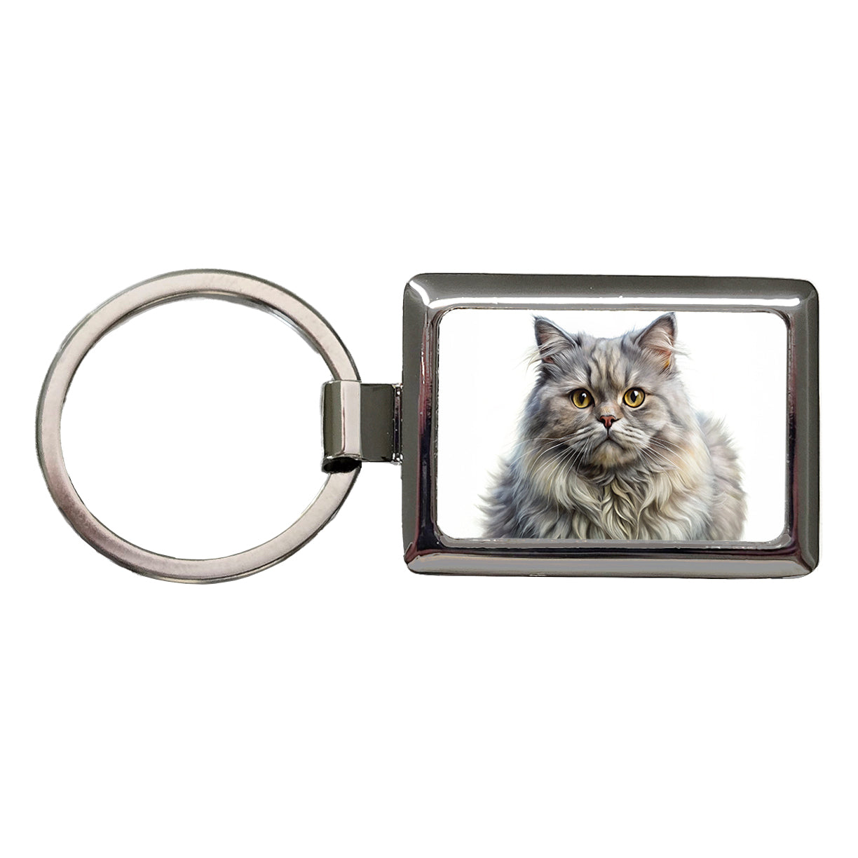 British Longhair Gray Cat Illustration Rectangle Metal Keychain