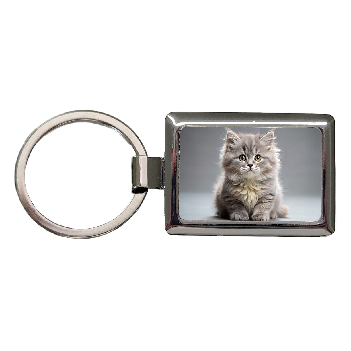 British Longhair Gray Cat Kitten Photo Rectangle Metal Keychain