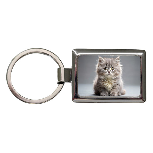 British Longhair Gray Cat Kitten Photo Rectangle Metal Keychain