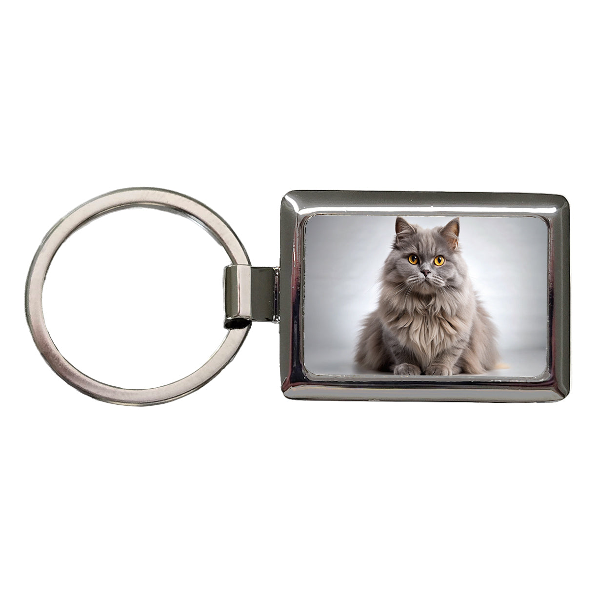 British Longhair Gray Cat Photo Rectangle Metal Keychain