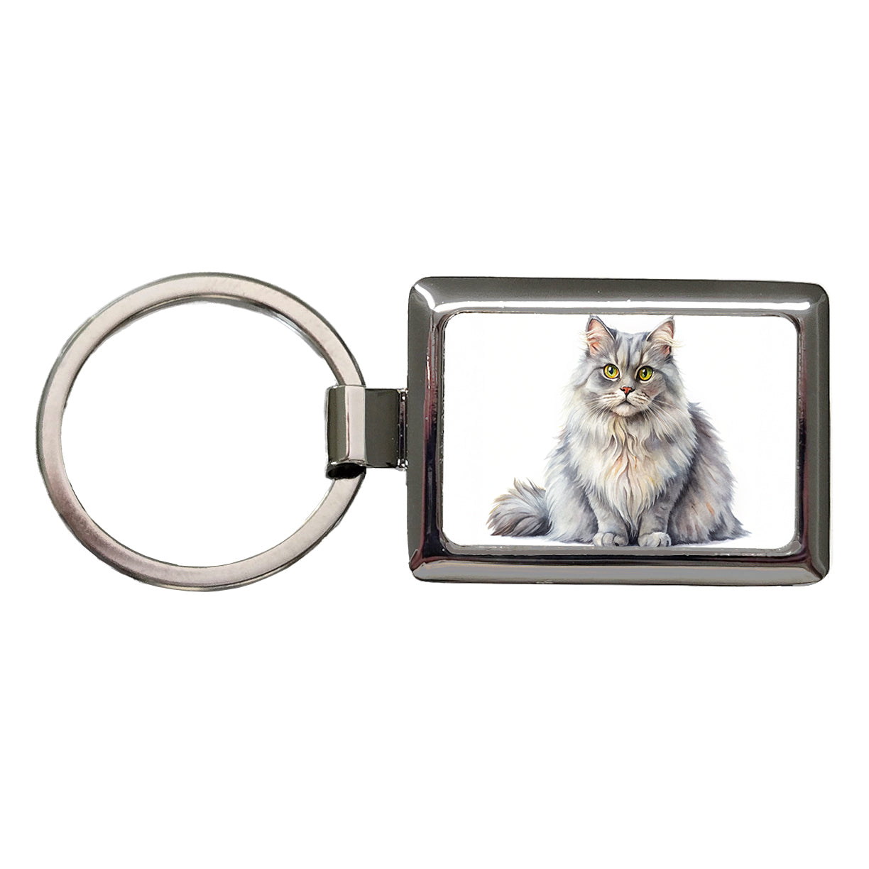 British Longhair Gray Cat Watercolor Style Rectangle Metal Keychain