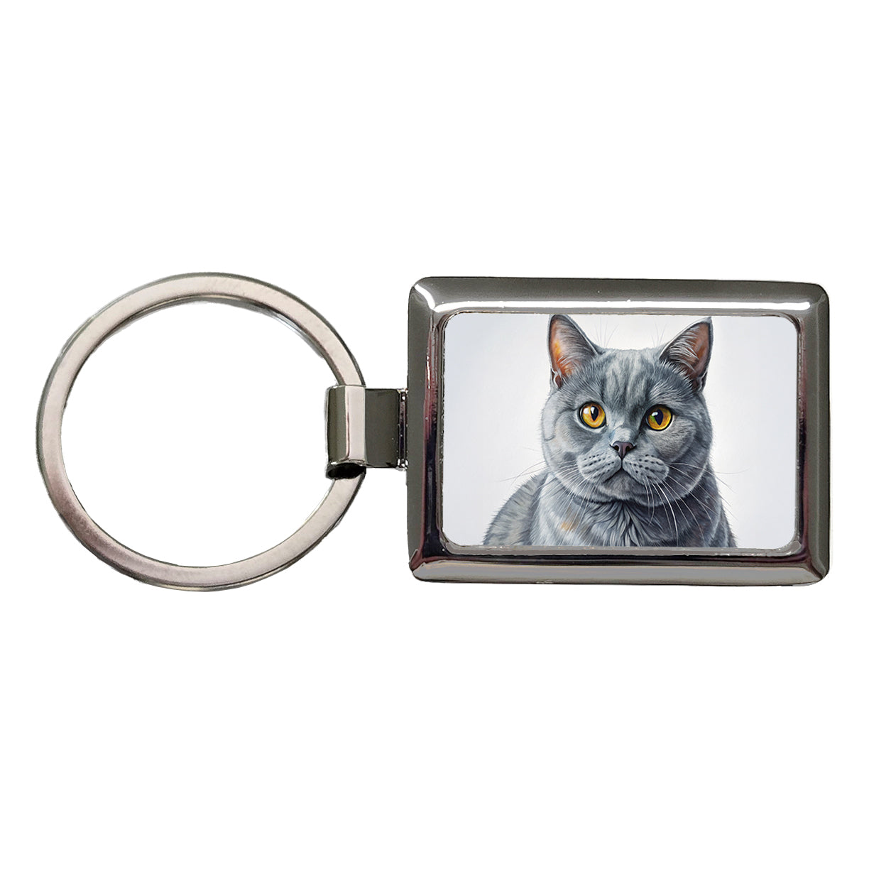 British Shorthair Gray Cat Illustration Rectangle Metal Keychain