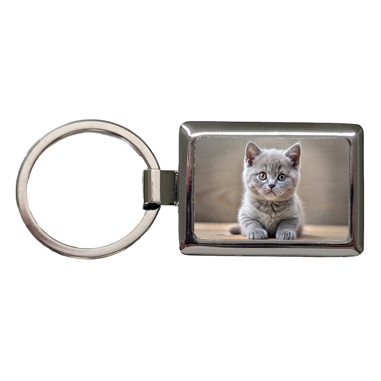 British Shorthair Gray Cat Kitten Photo Rectangle Metal Keychain