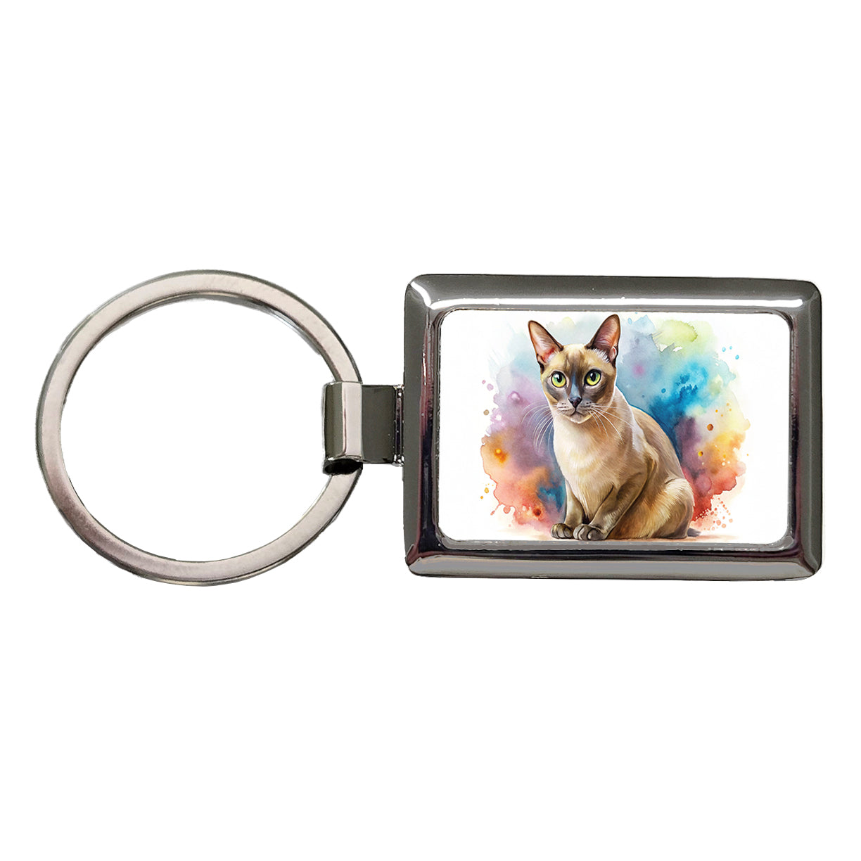 Burmese Cat Watercolor Style Rectangle Metal Keychain