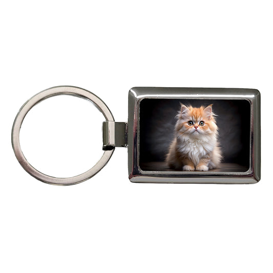 Classic Persian Cat Kitten Photo Rectangle Metal Keychain