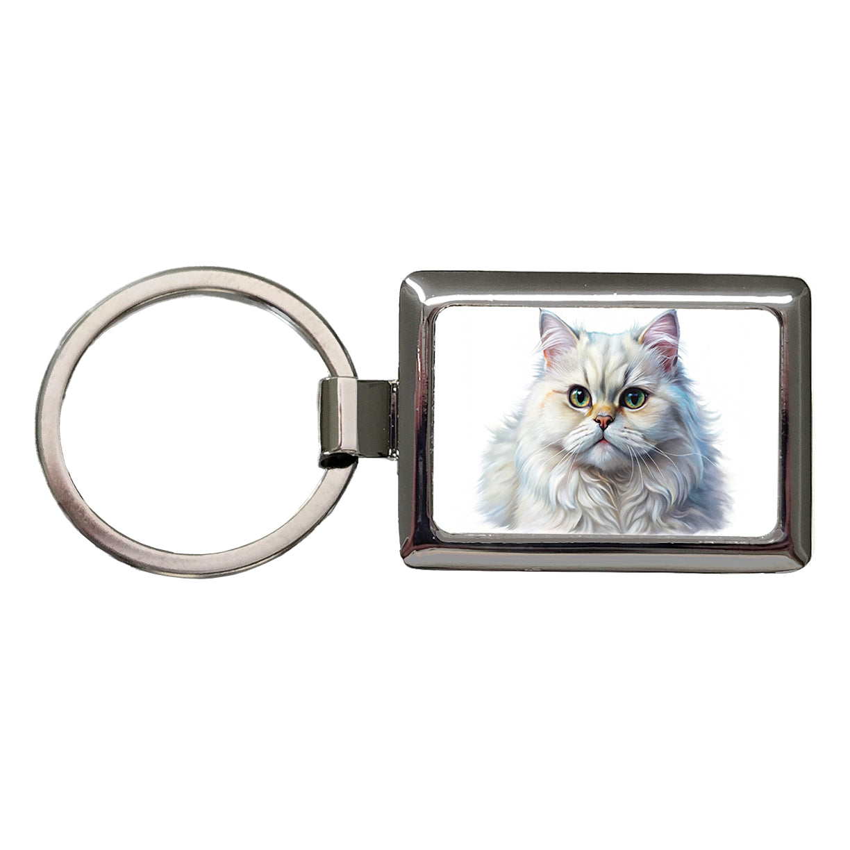 Classic Persian White Cat Illustration Rectangle Metal Keychain