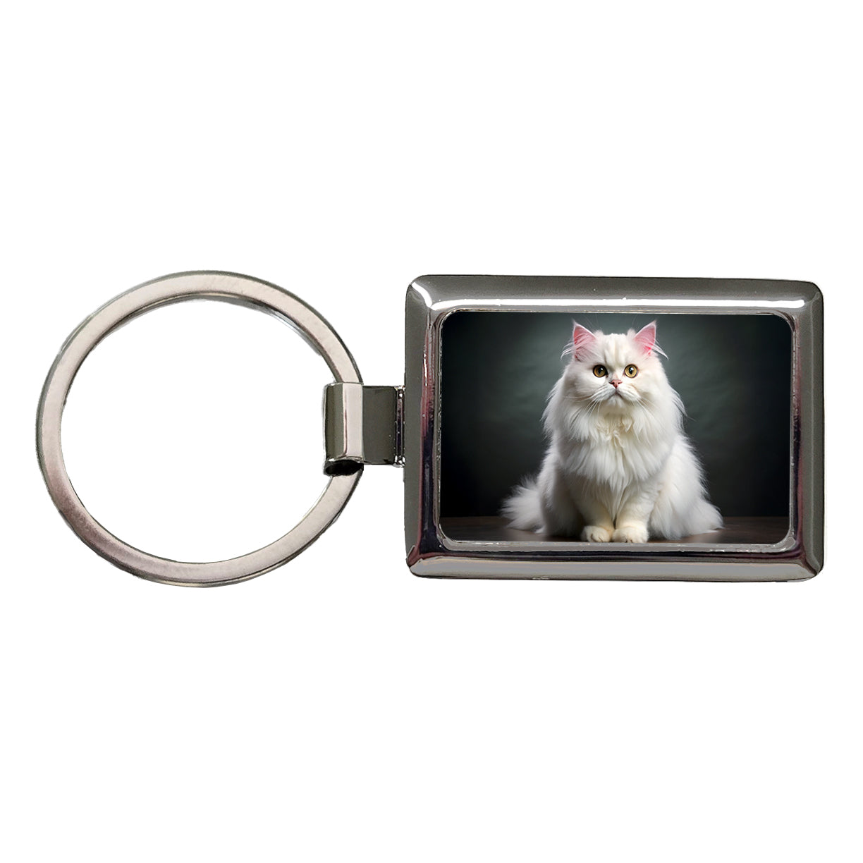 Classic Persian White Cat Photo Rectangle Metal Keychain