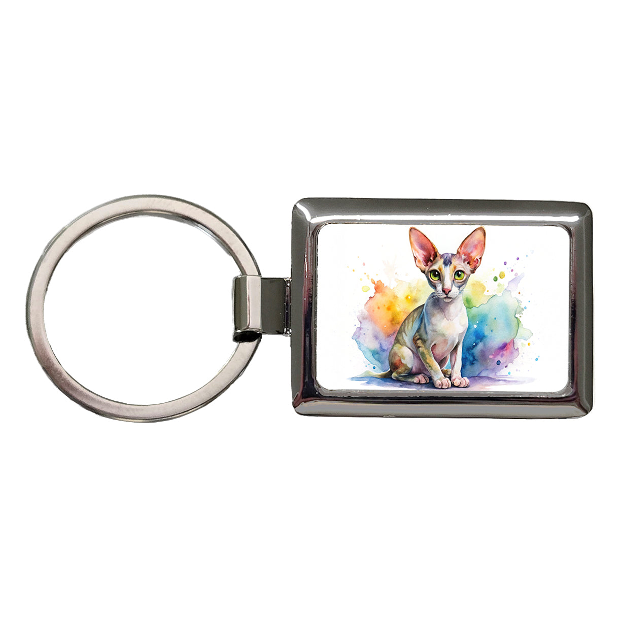 Cornish Rex Cat Watercolor Style Rectangle Metal Keychain