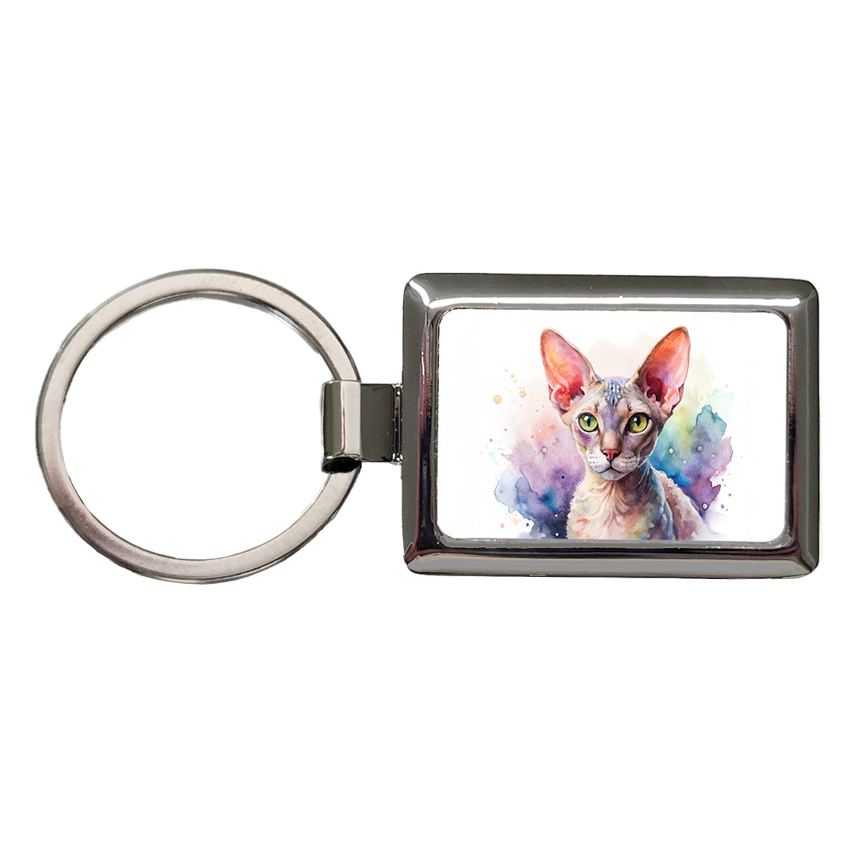 Devon Rex Cat Watercolor Style Rectangle Metal Keychain