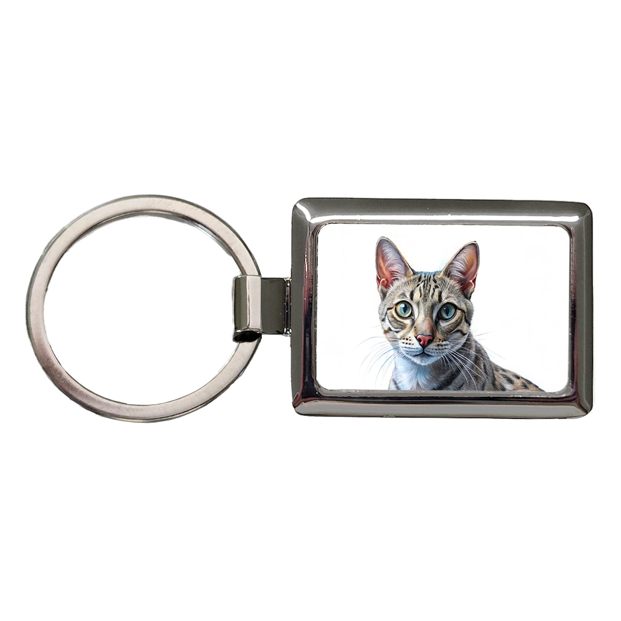 Egyptian Mau Cat Illustration Rectangle Metal Keychain