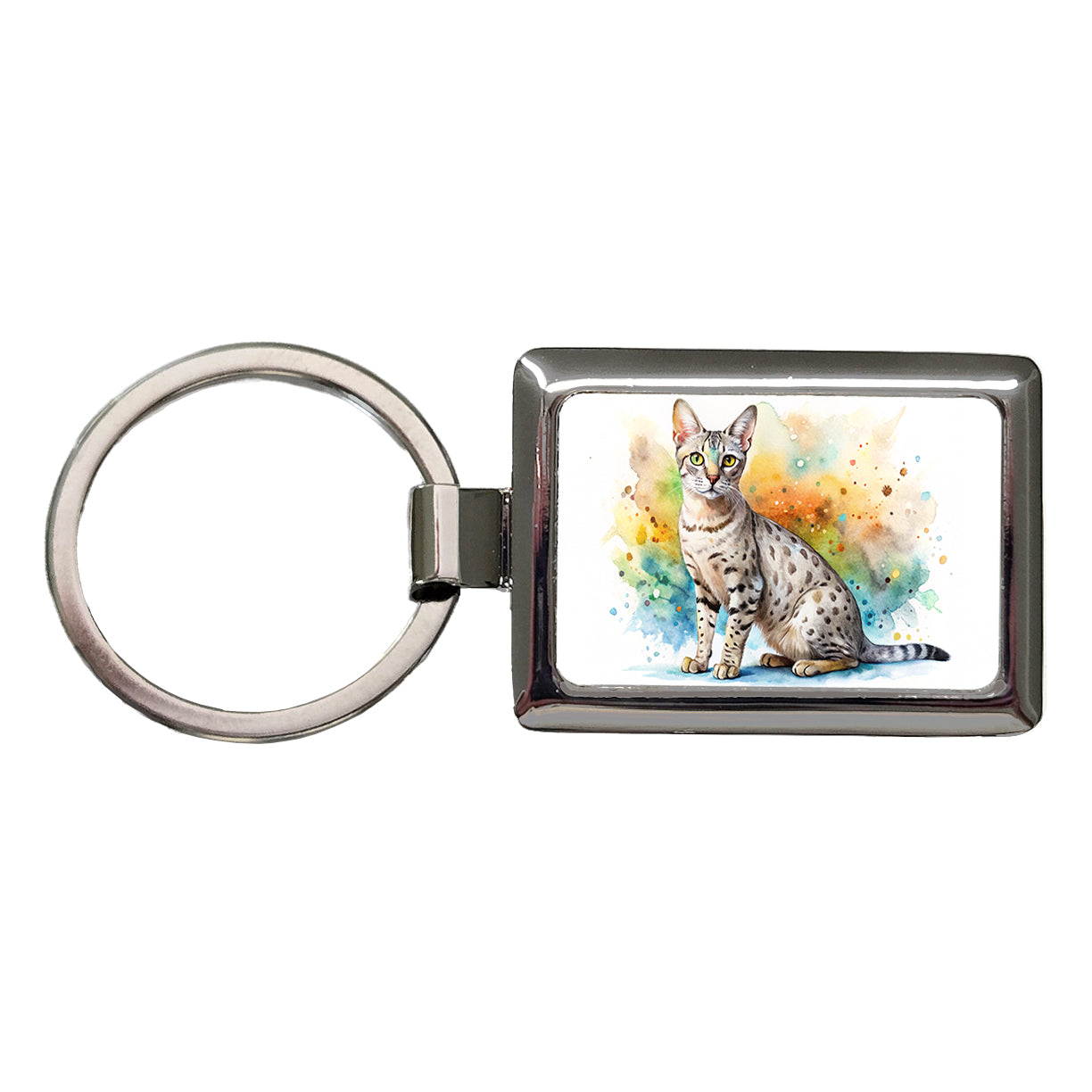Egyptian Mau Cat Watercolor Style Rectangle Metal Keychain