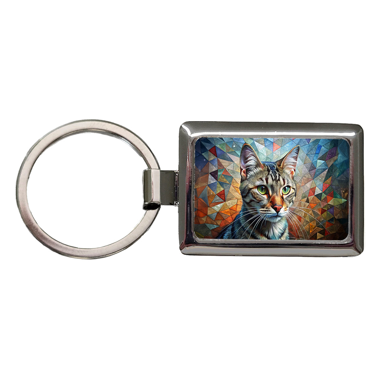European Shorthair Cat Abstract Art Rectangle Metal Keychain
