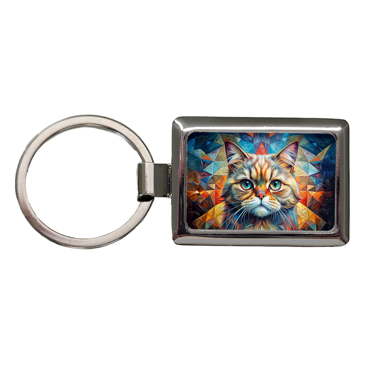 Exotic Shorthair Cat Abstract Art Rectangle Metal Keychain