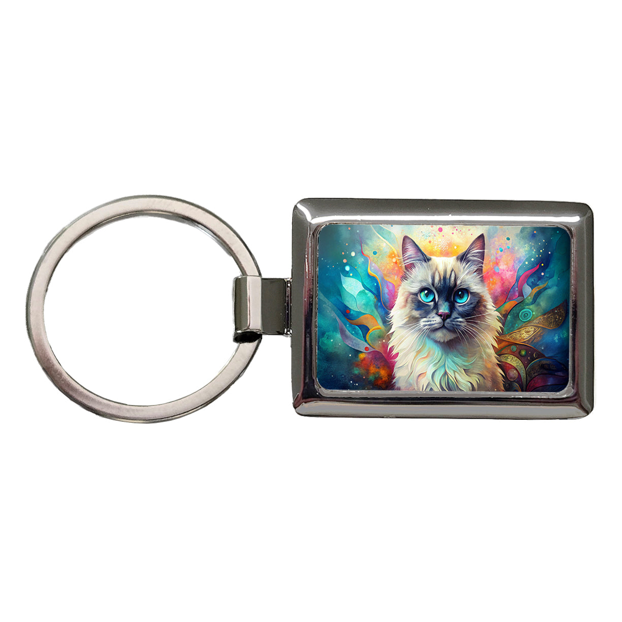 Himalayan Cat Abstract Art Rectangle Metal Keychain