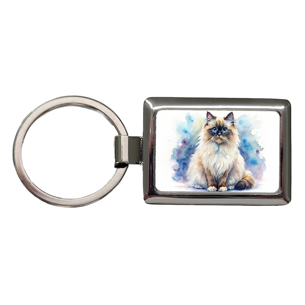 Himalayan Cat Watercolor Style Rectangle Metal Keychain