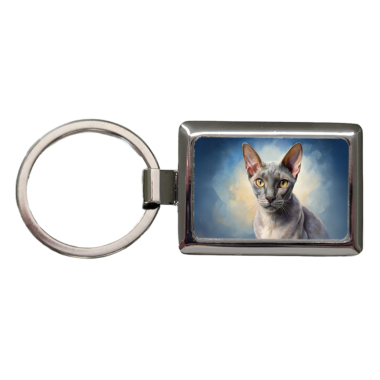 Korat Cat Illustration Rectangle Metal Keychain