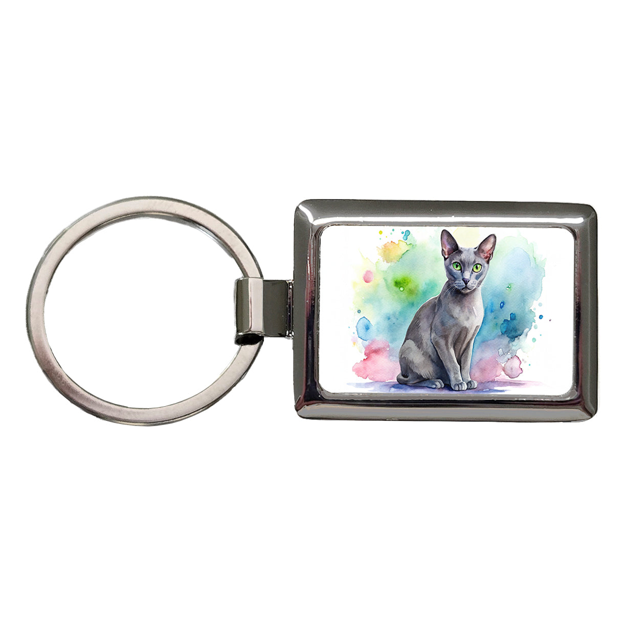Korat Cat Watercolor Style Rectangle Metal Keychain