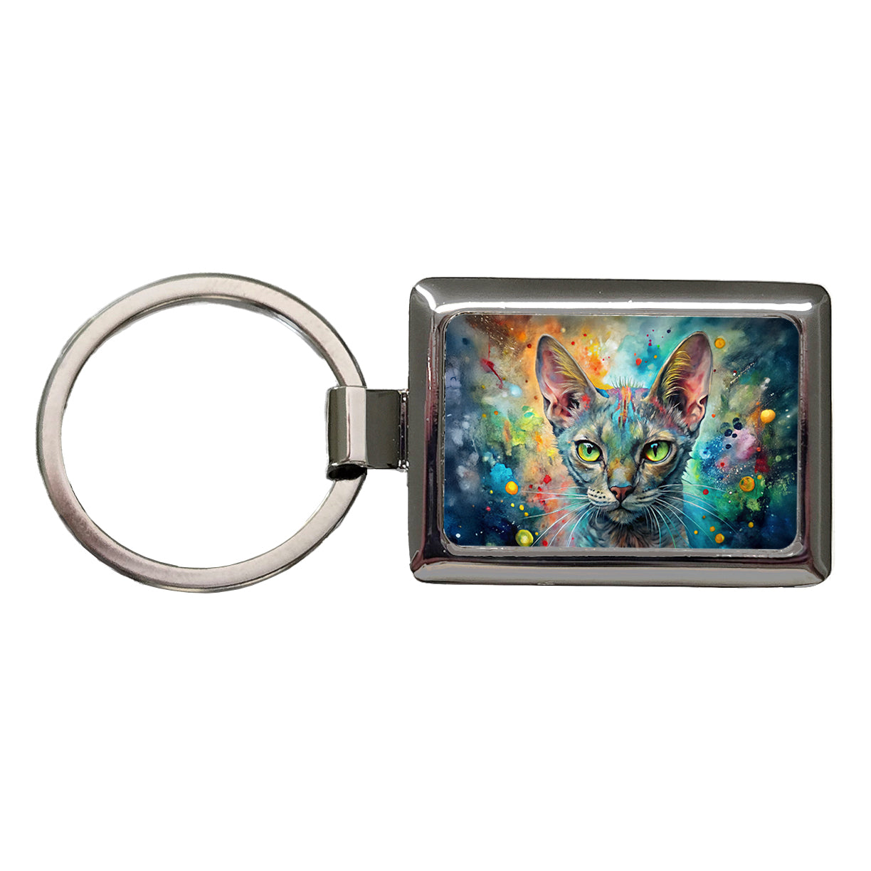 Lykoi Wolf Cat Abstract Art Rectangle Metal Keychain