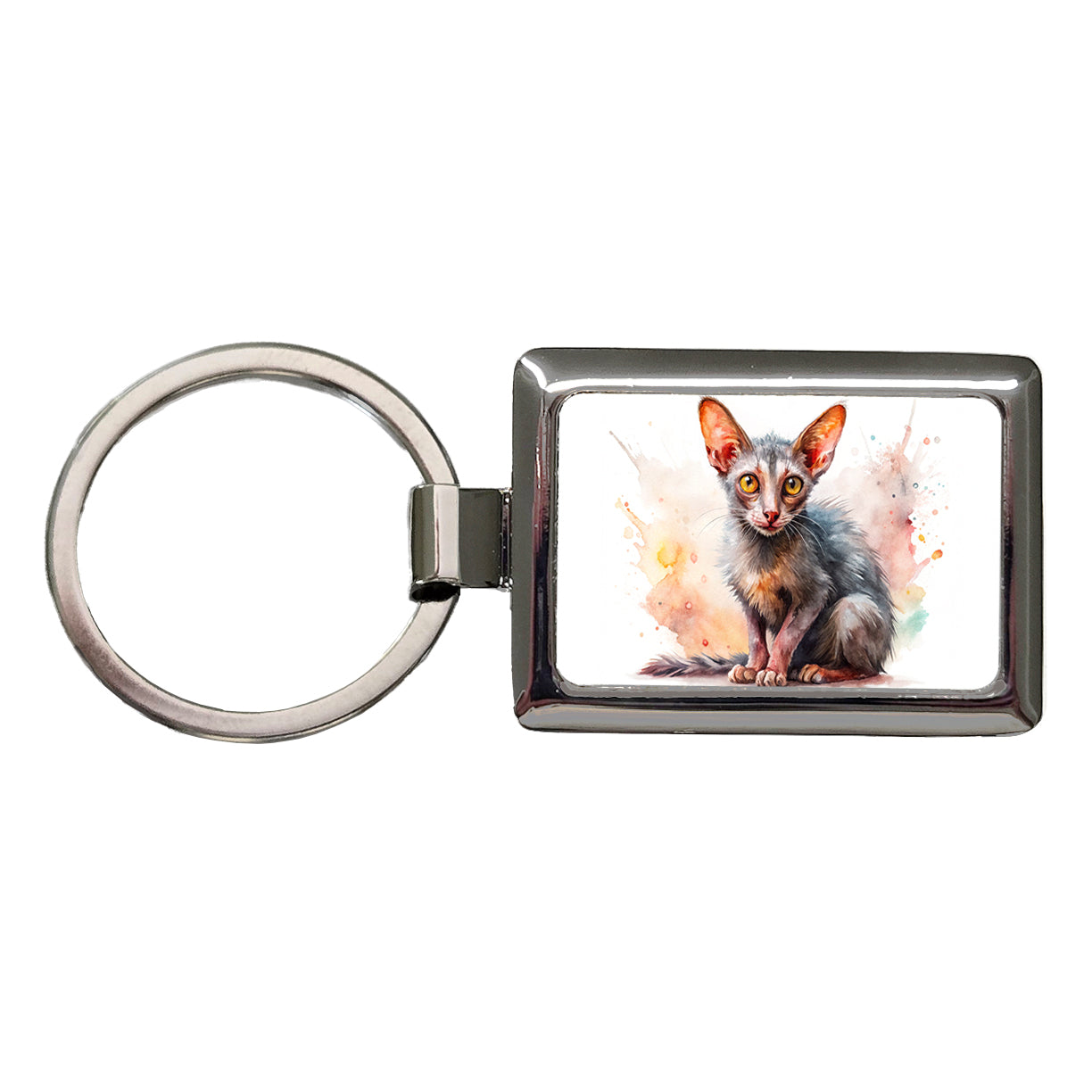 Lykoi Wolf Cat Watercolor Style Rectangle Metal Keychain