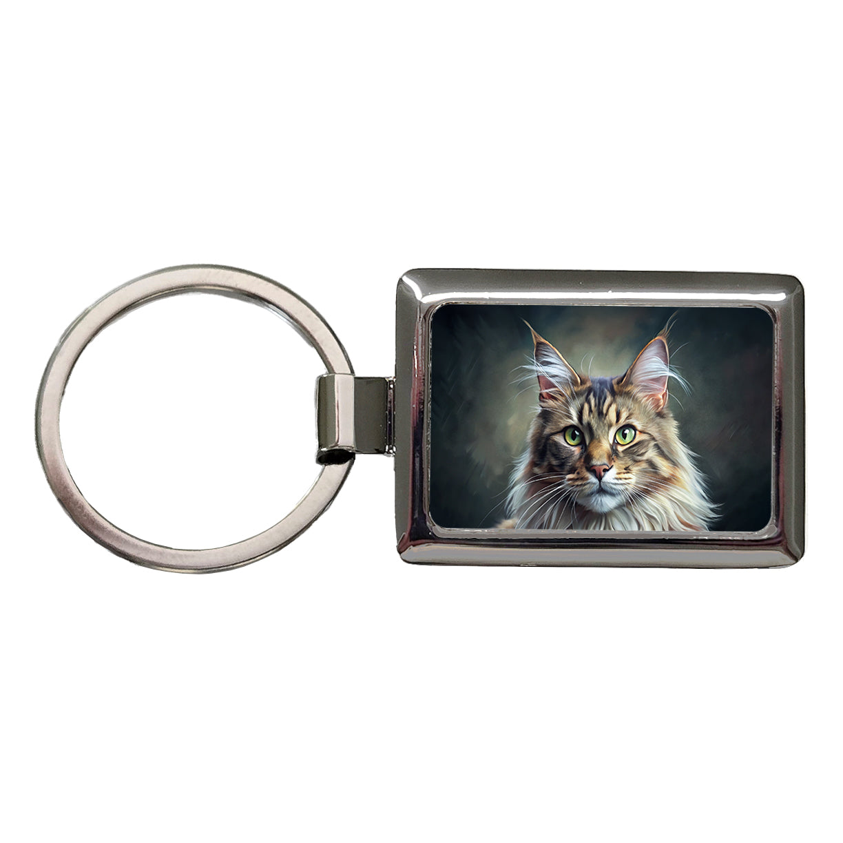 Maine Coon Cat Illustration Rectangle Metal Keychain