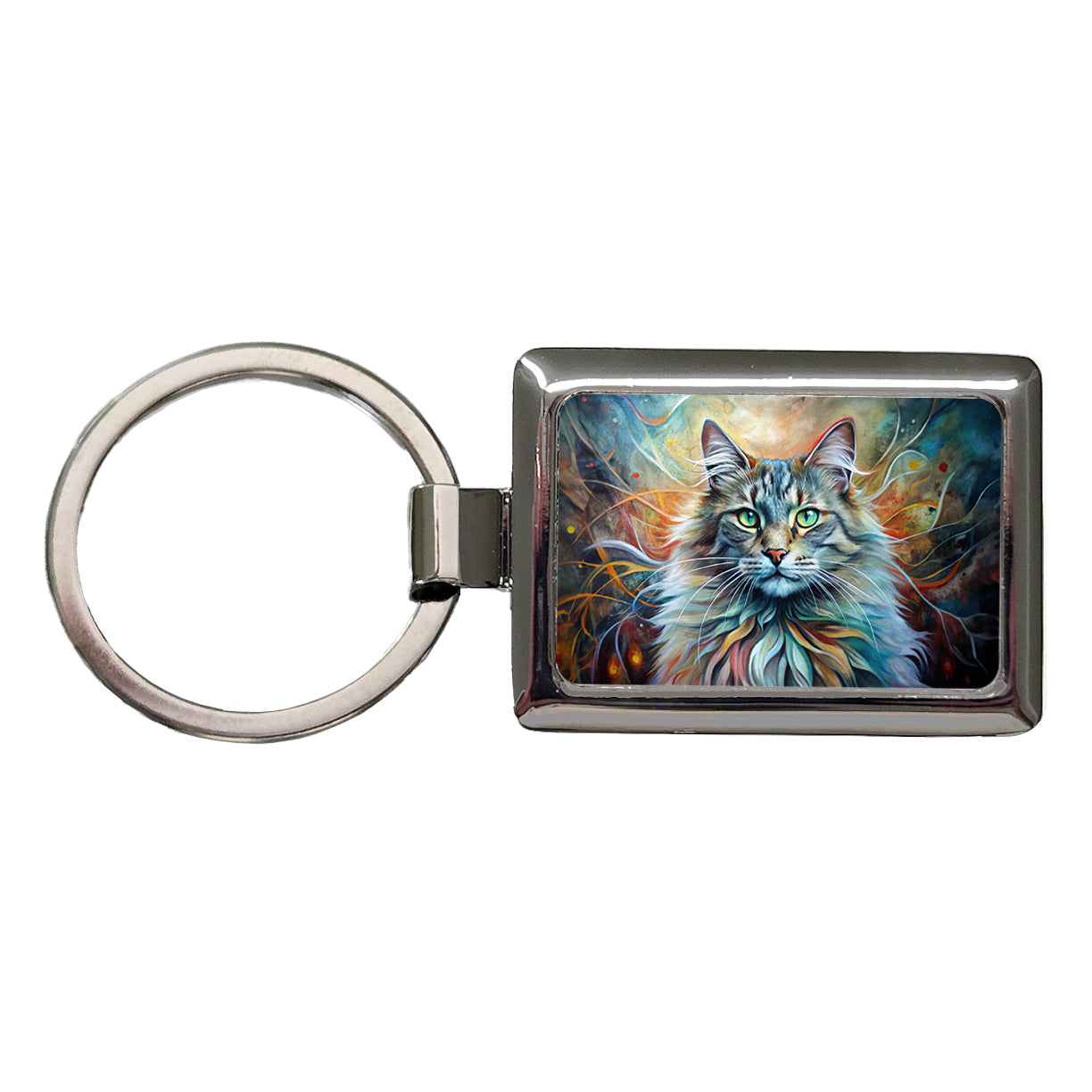 Norwegian Forest Cat Abstract Art Rectangle Metal Keychain
