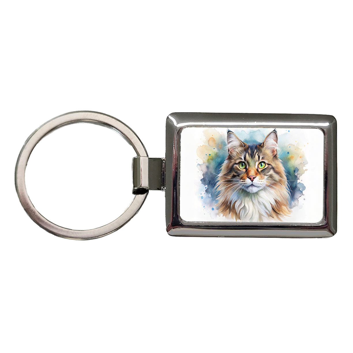 Norwegian Forest Cat Watercolor Style Rectangle Metal Keychain