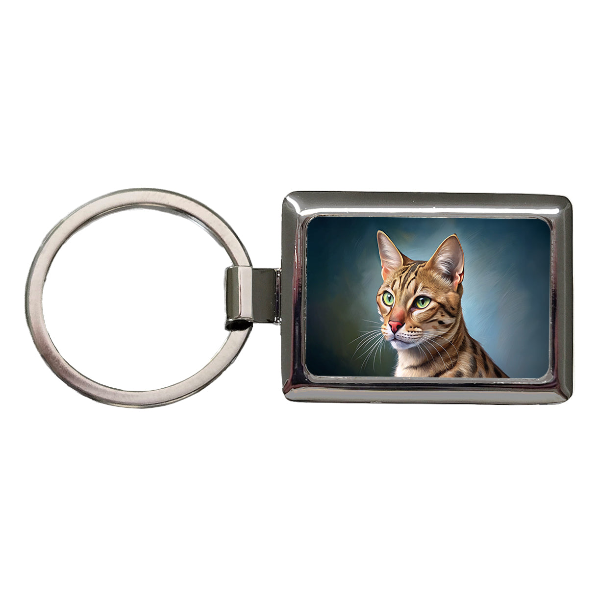 Ocicat Cat Illustration Rectangle Metal Keychain