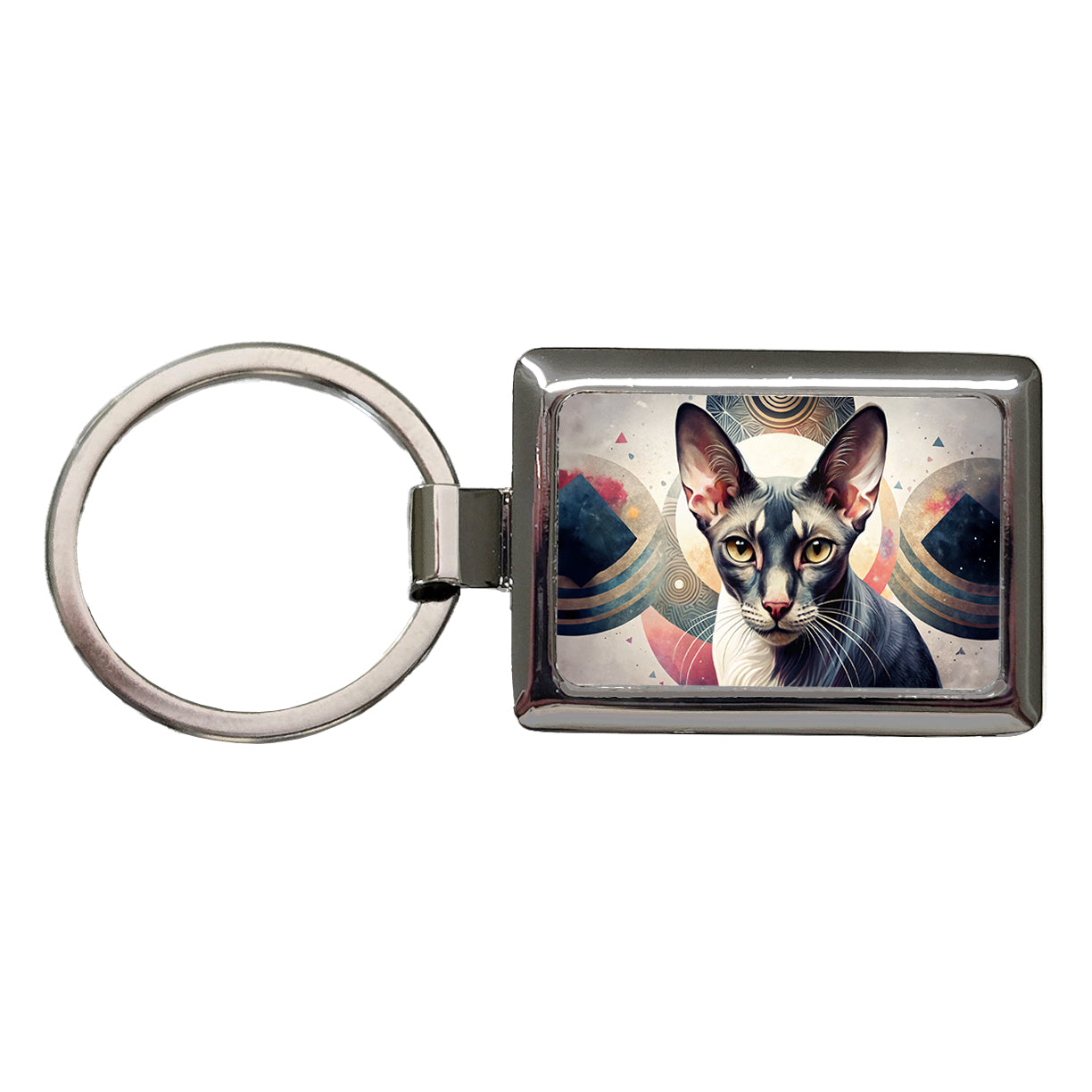 Oriental Shorthair Black White Cat Abstract Art Rectangle Metal Keychain