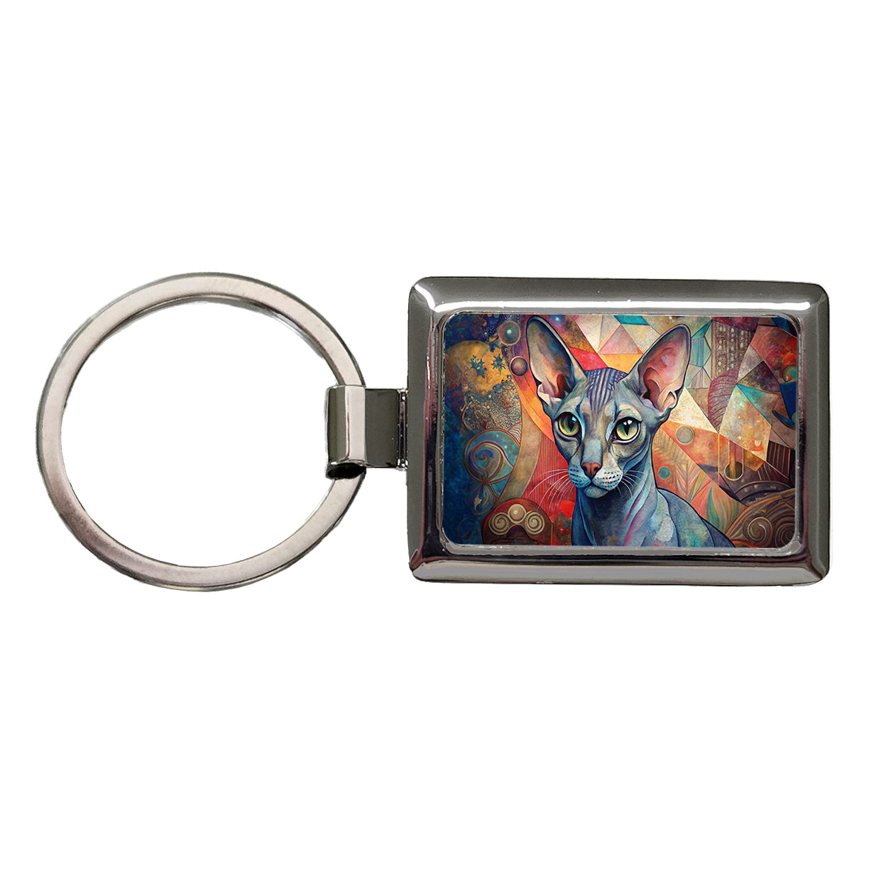 Oriental Shorthair Cat Abstract Art Rectangle Metal Keychain