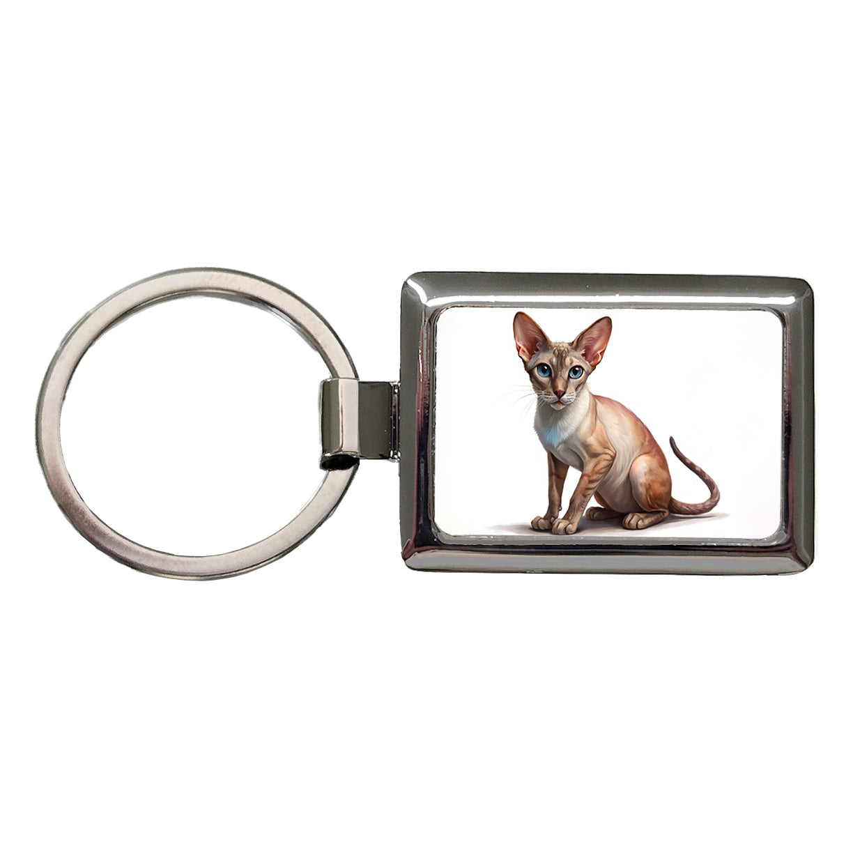 Oriental Shorthair Cat Illustration Rectangle Metal Keychain