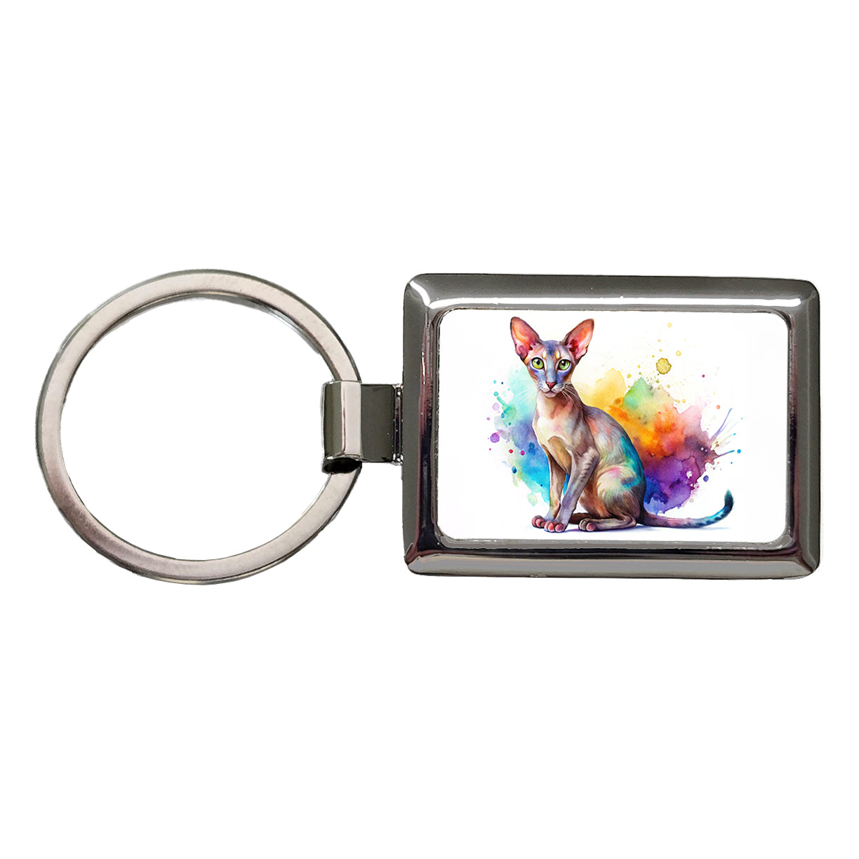 Oriental Shorthair Cat Watercolor Style Rectangle Metal Keychain