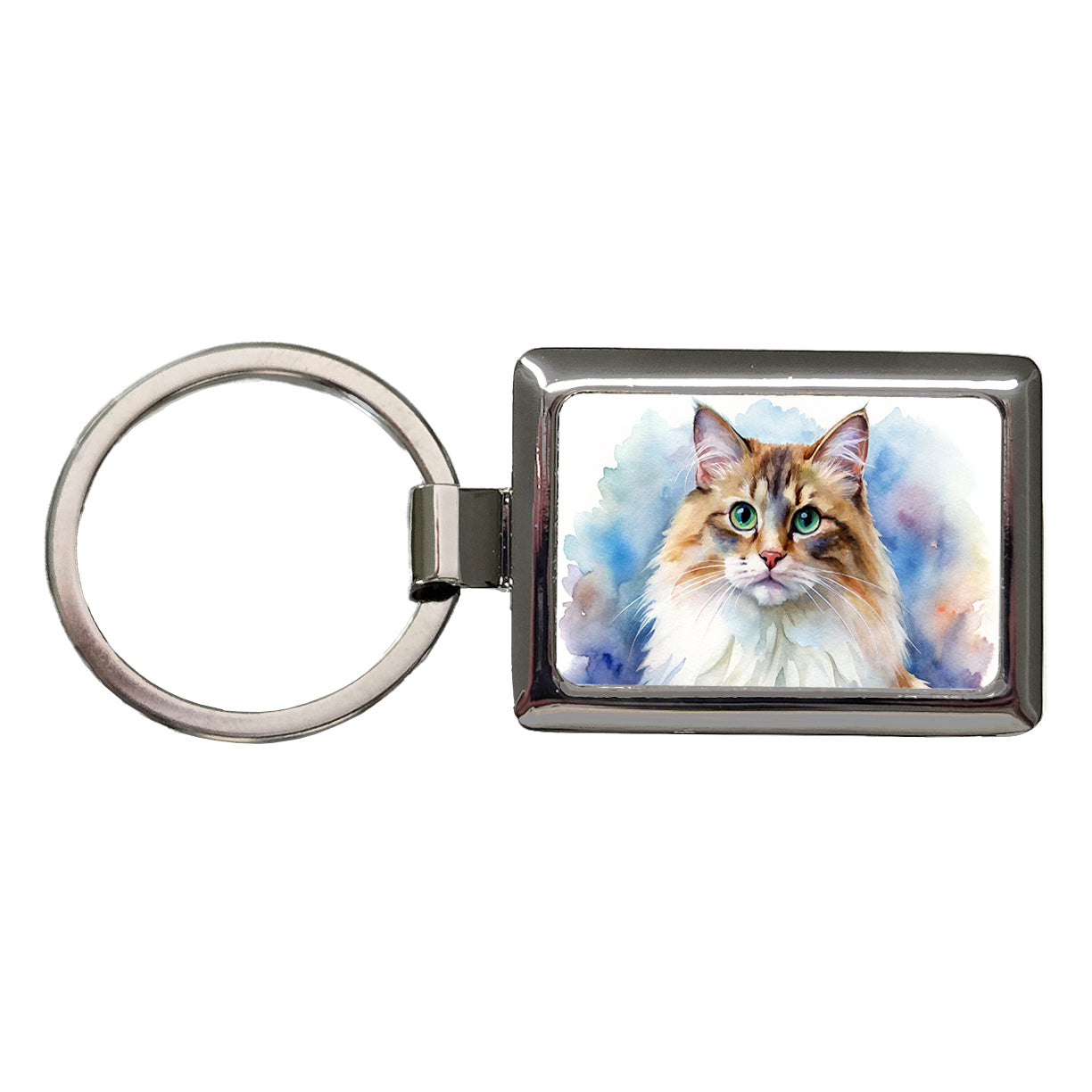 Ragamuffin Cat Watercolor Style Rectangle Metal Keychain