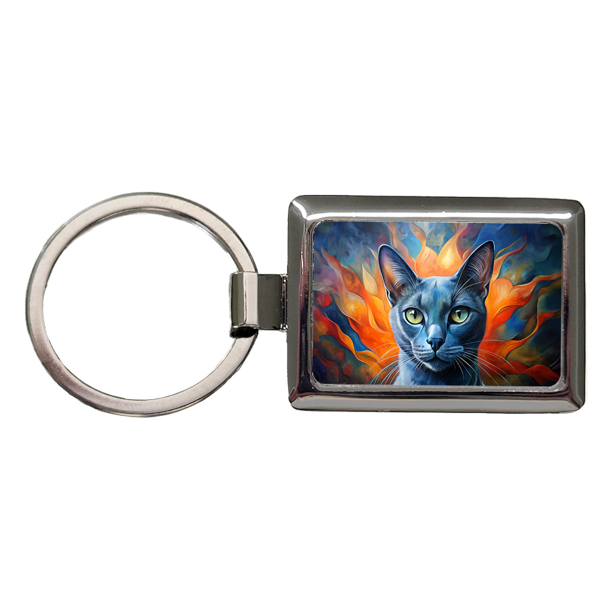 Russian Blue Cat Abstract Art Rectangle Metal Keychain