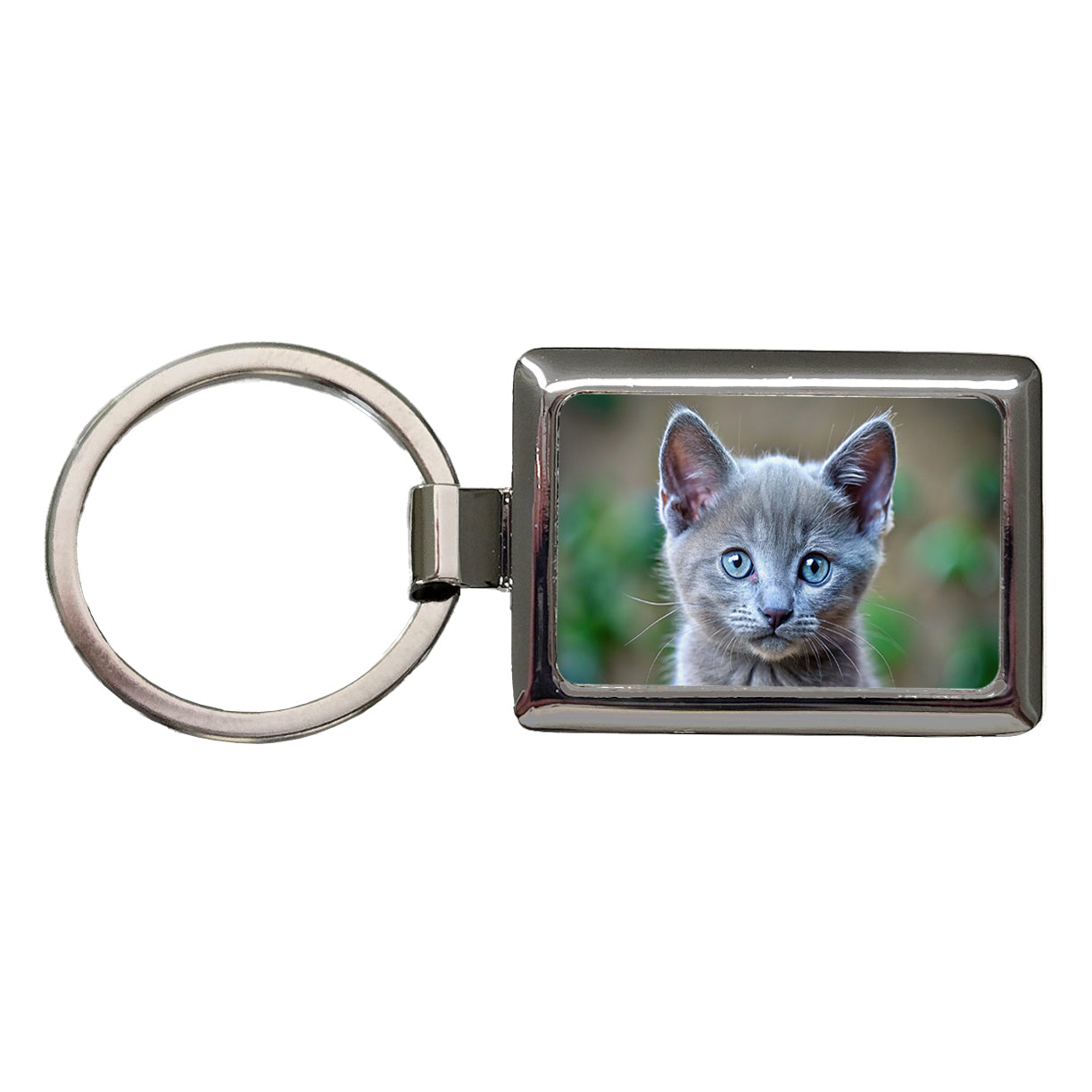 Russian Blue Cat Kitten Photo Rectangle Metal Keychain
