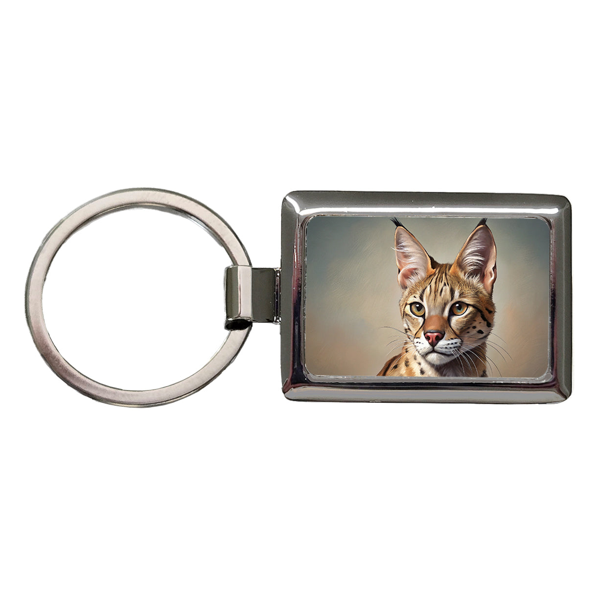 Savannah Cat Illustration Rectangle Metal Keychain