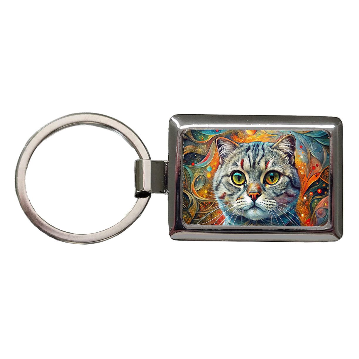 Scottish Fold Cat Abstract Art Rectangle Metal Keychain