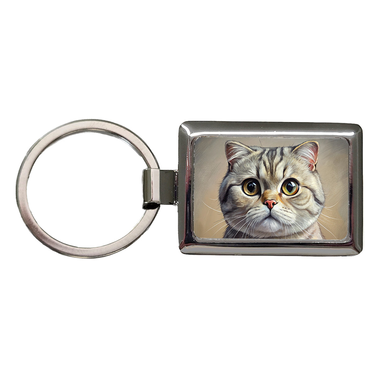 Scottish Fold Cat Illustration Rectangle Metal Keychain