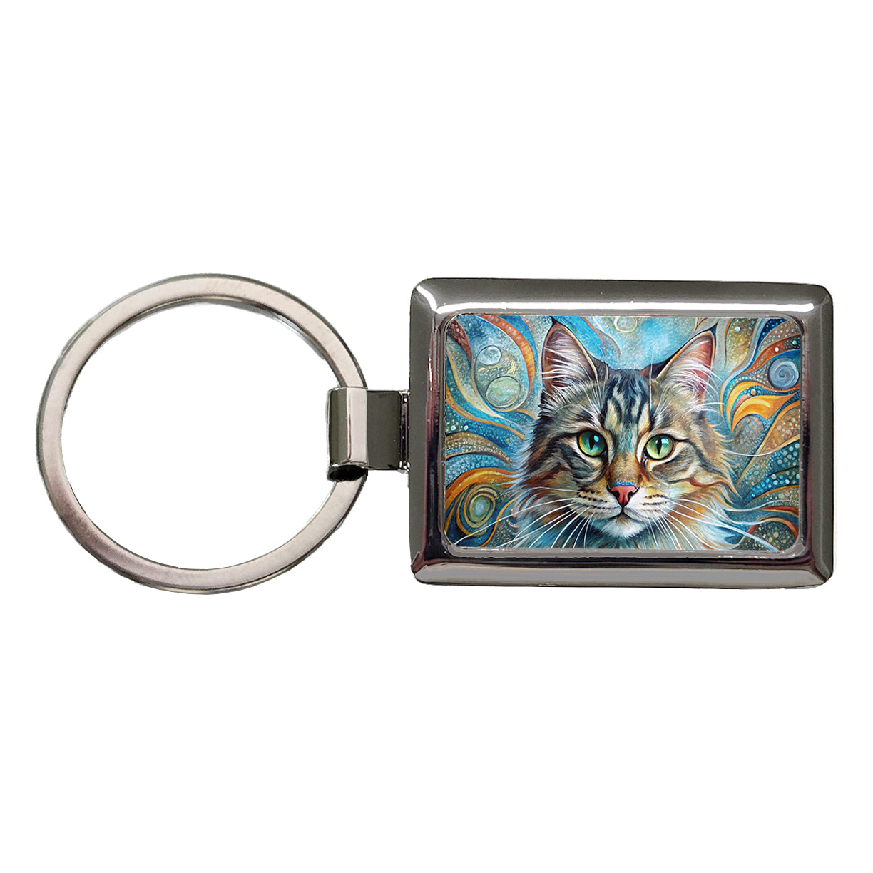 Siberian Cat Abstract Art Rectangle Metal Keychain