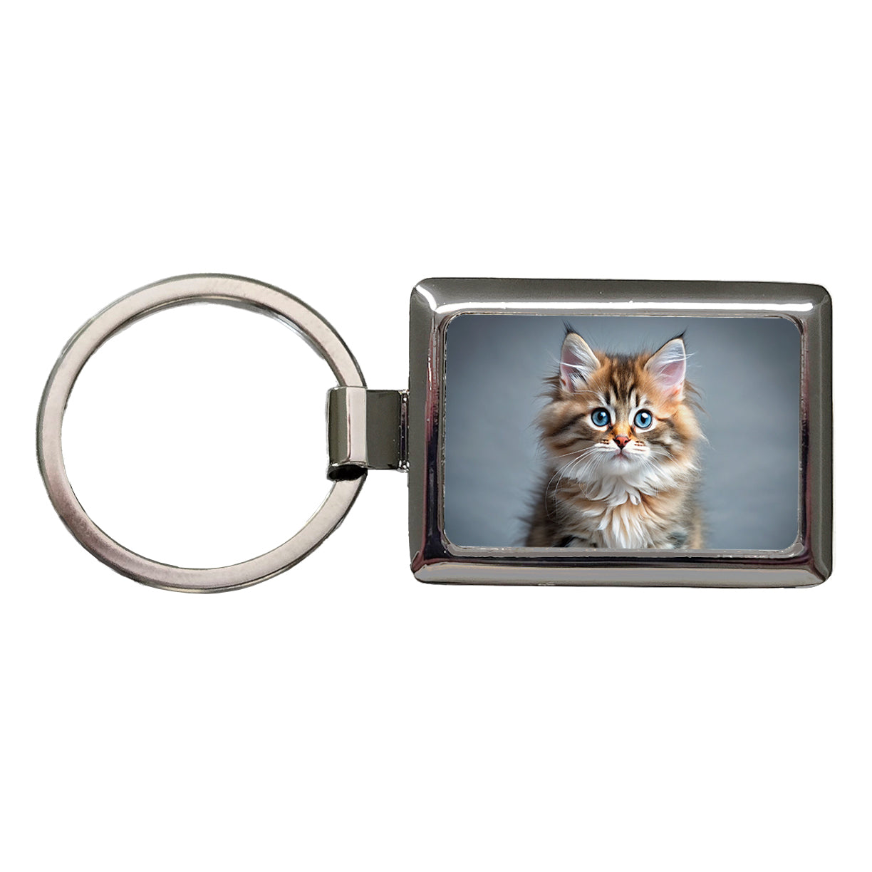 Siberian Cat Kitten Photo Rectangle Metal Keychain