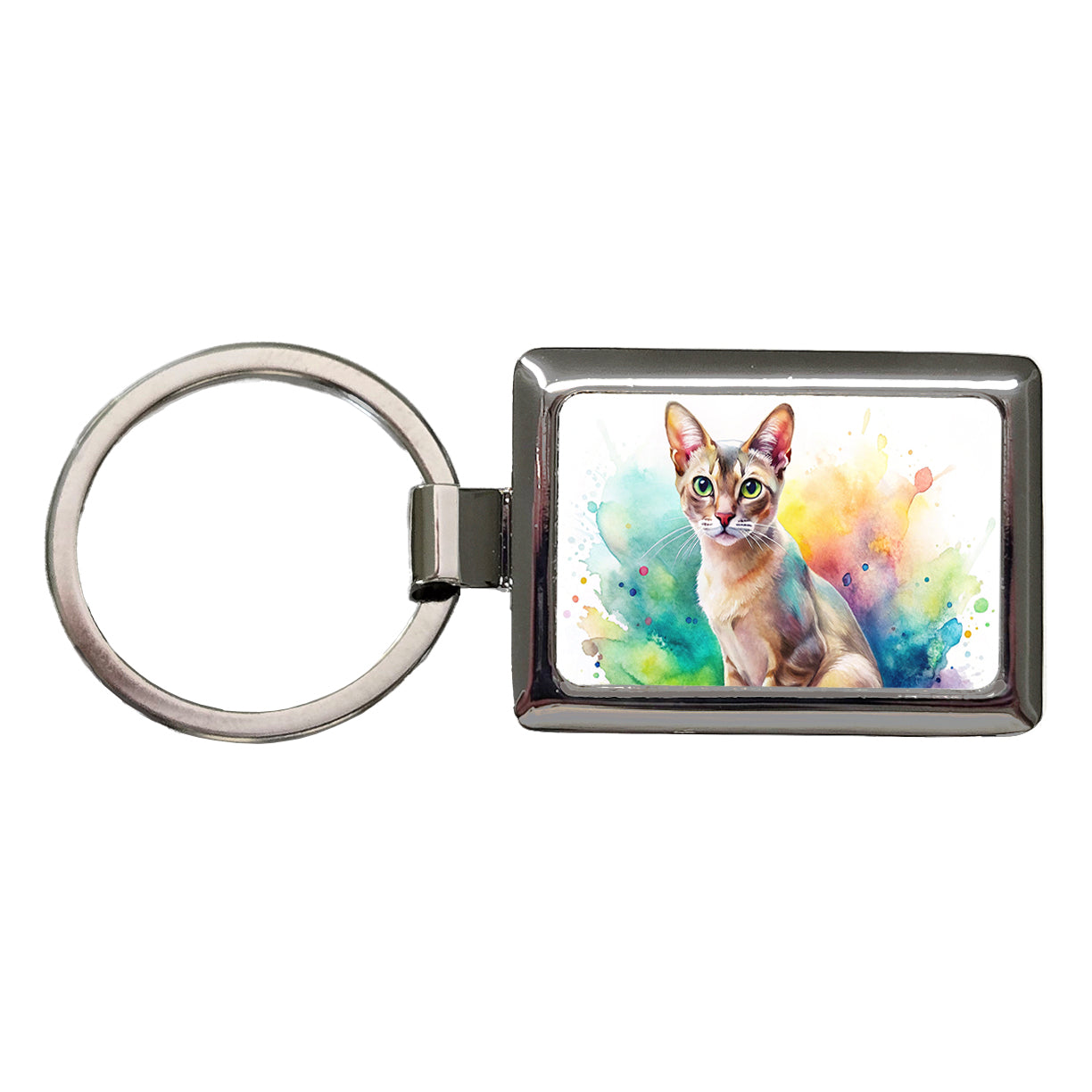 Singapura Cat Watercolor Style Rectangle Metal Keychain