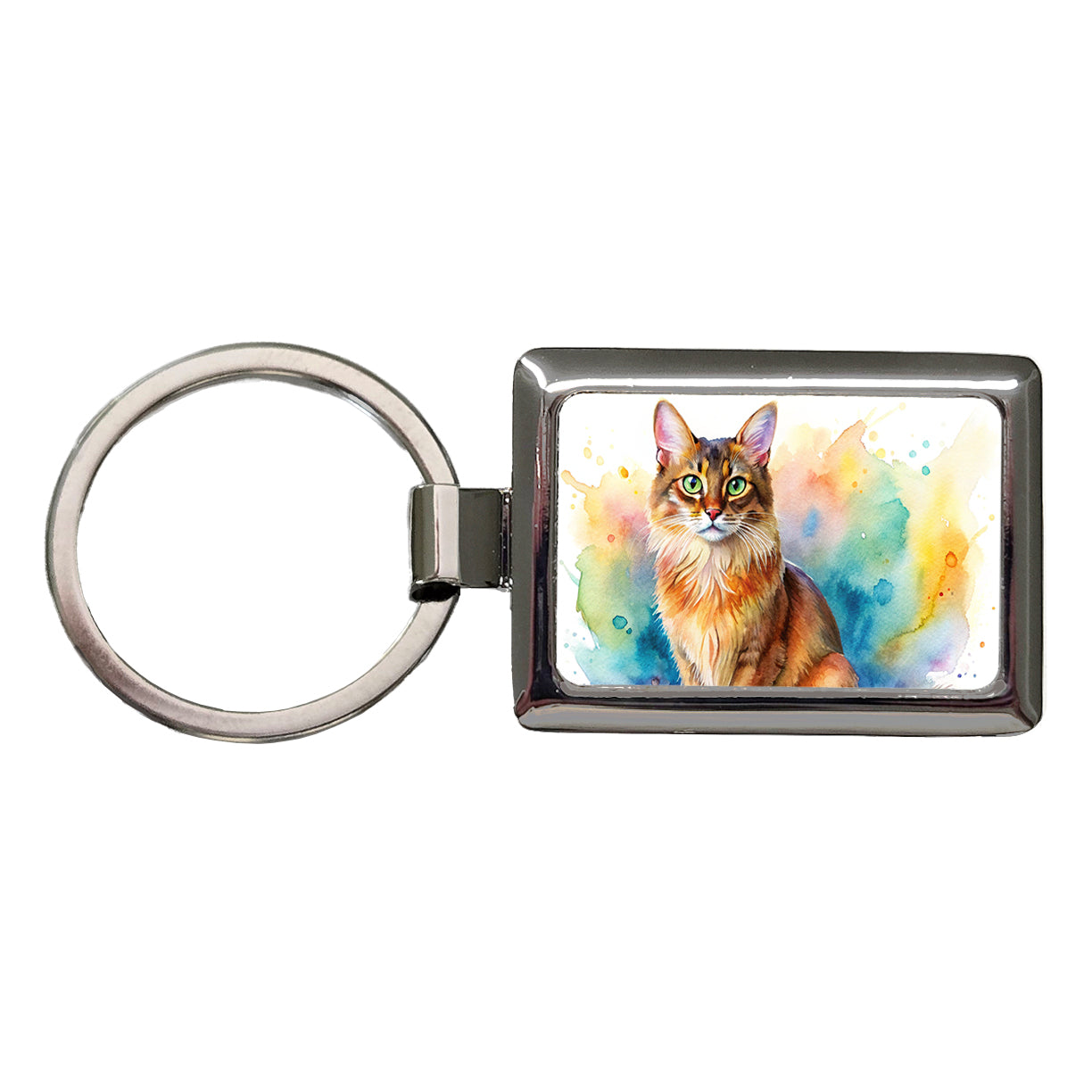 Somali Cat Watercolor Style Rectangle Metal Keychain