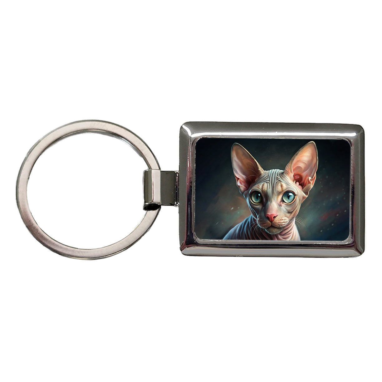 Sphynx Cat Illustration Rectangle Metal Keychain