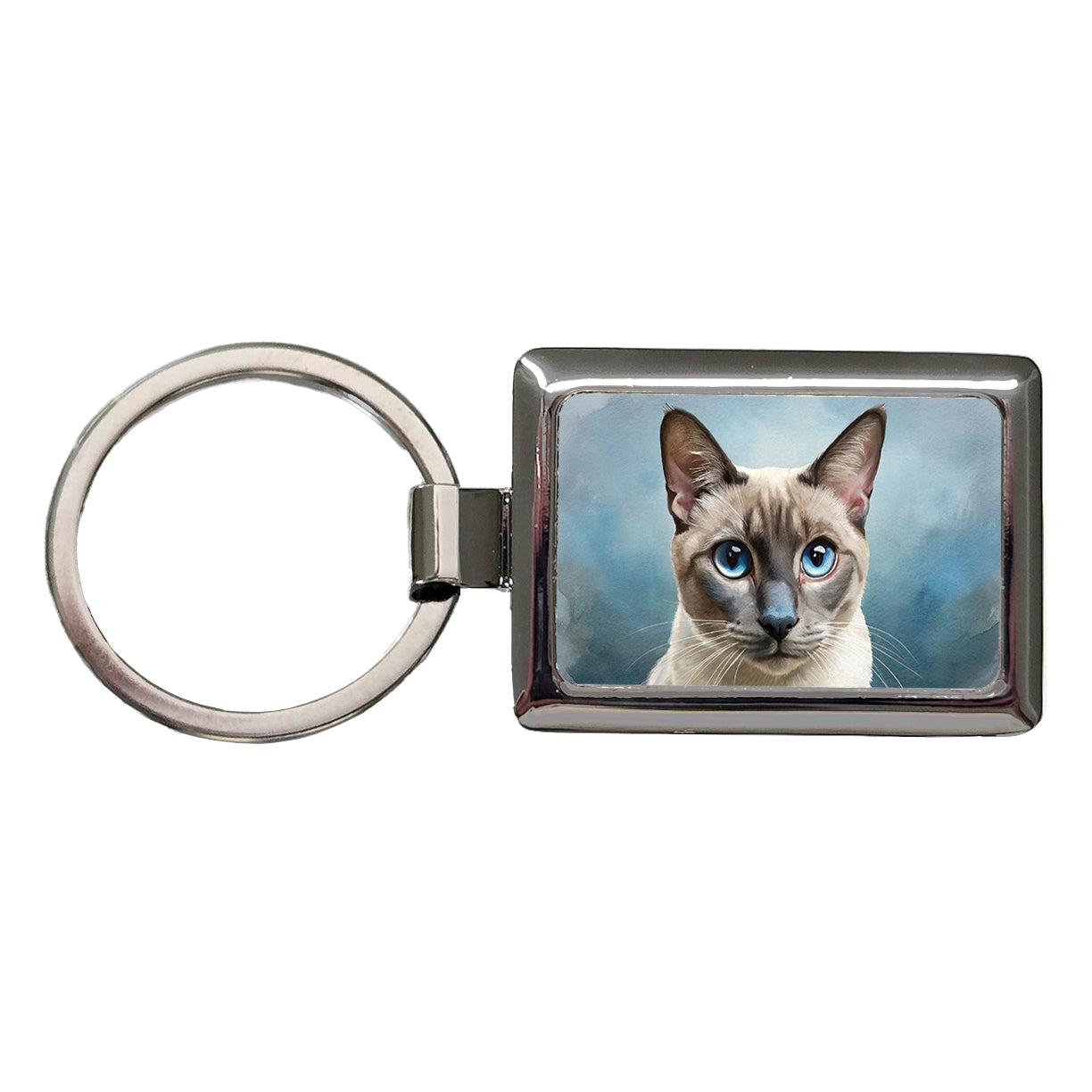 Tonkinese Cat Illustration Rectangle Metal Keychain